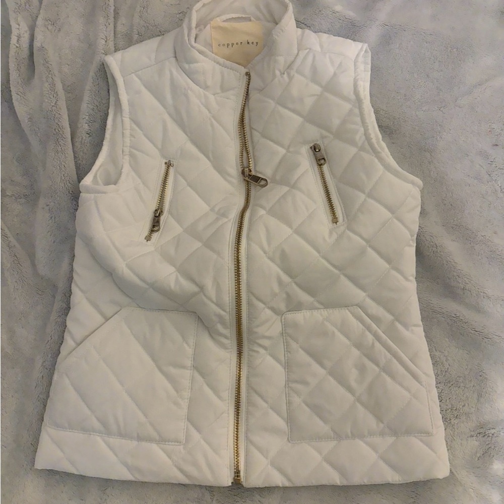Copper Key White Quilted Vest with Gold Accents